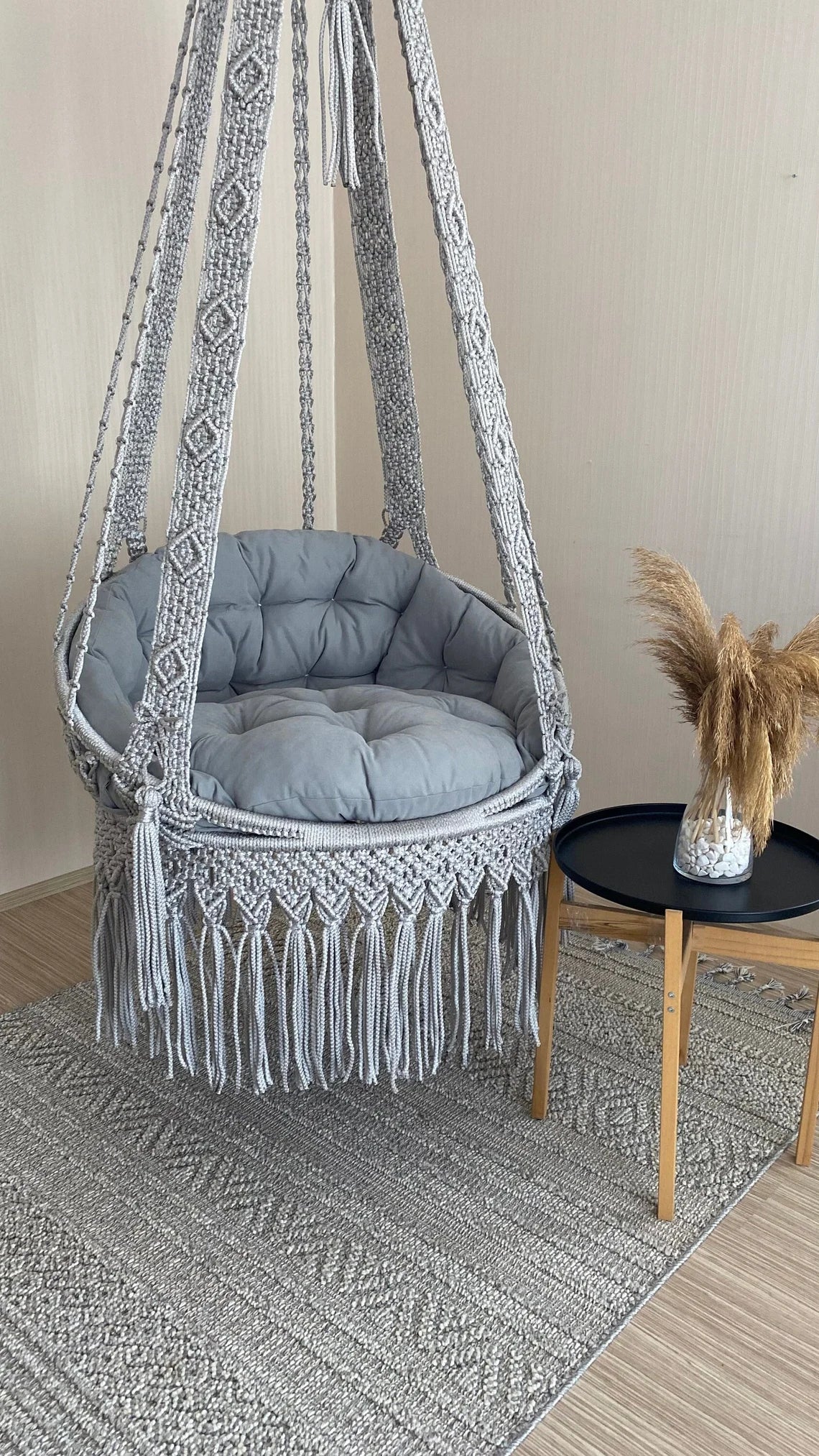 Grey Macrame Swing Chair For Adults - Leechoo